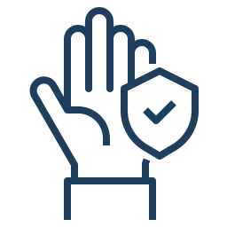 Eine Hand, daneben ein Schild mit Haken